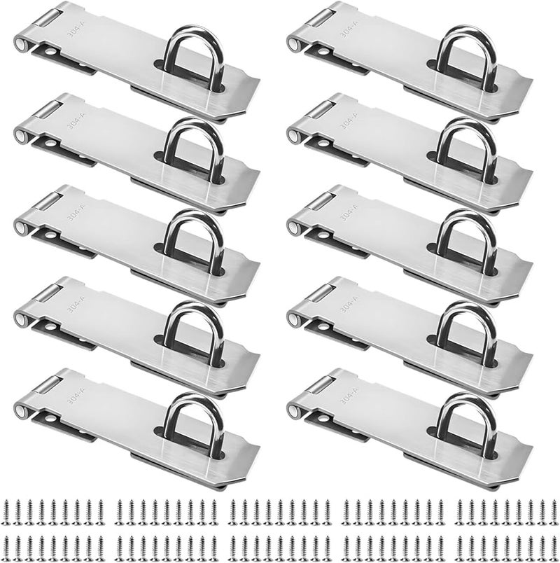 Stainless Steel 4 Inch Heavy Duty Hasp Locks 10 Pack with Screws for Sheds Gates - Image 2