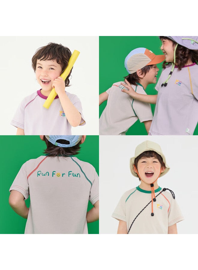 Papa Papa Summer Children's Short-sleeve T-shirt Parent-child Outfit Round Neck Top, Beige - Children's Size, 140cm