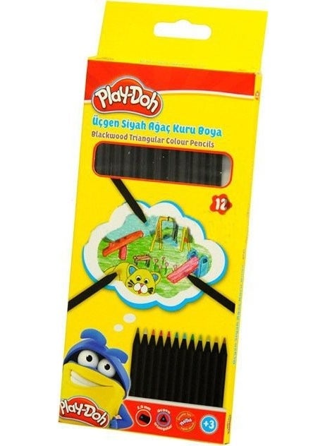 Play-Doh Playdoh Play-Ku025 Dry Crayons 12 Colors Mtlk. Black Slat Triangle 