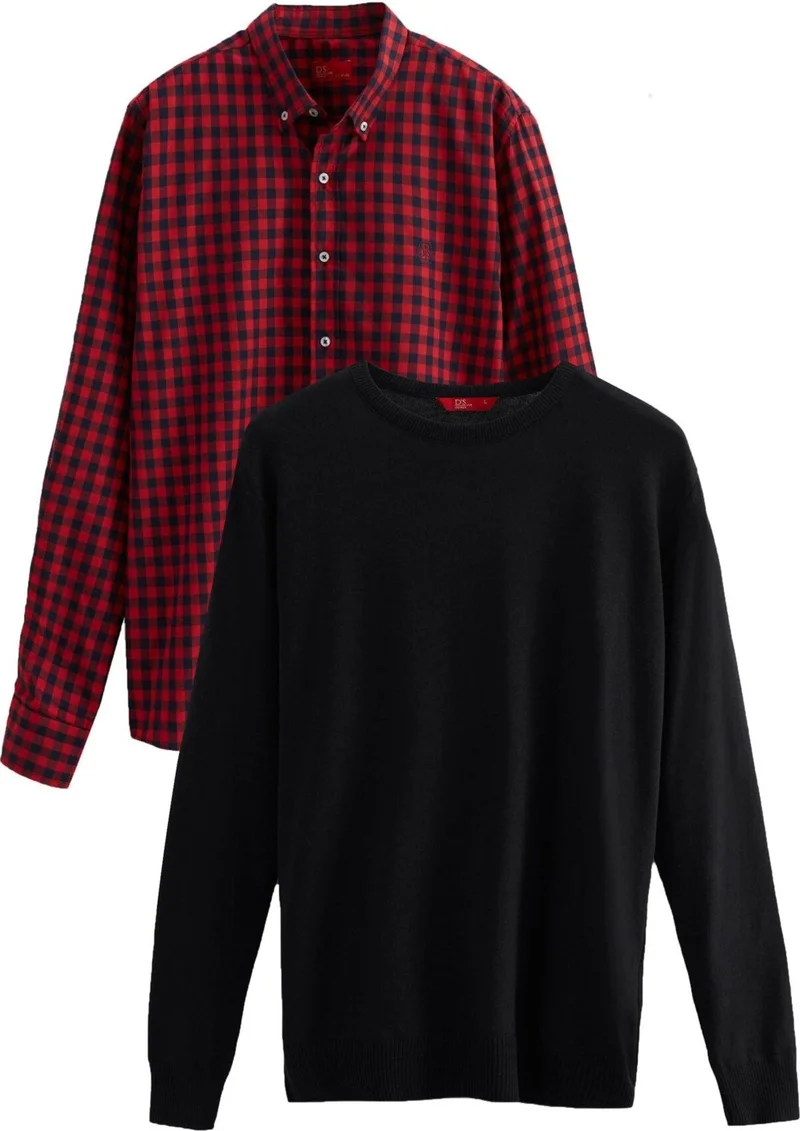 D'S DAMAT Ds Damat Slim Fit Red Cotton Blend 2-Piece Crew Neck Sweater and Shirt 1HC0206EKBN01