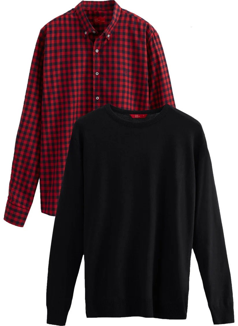 D'S DAMAT Slim Fit Red Cotton Blend 2-Piece Crew Neck Sweater and Shirt 1HC0206EKBN01
