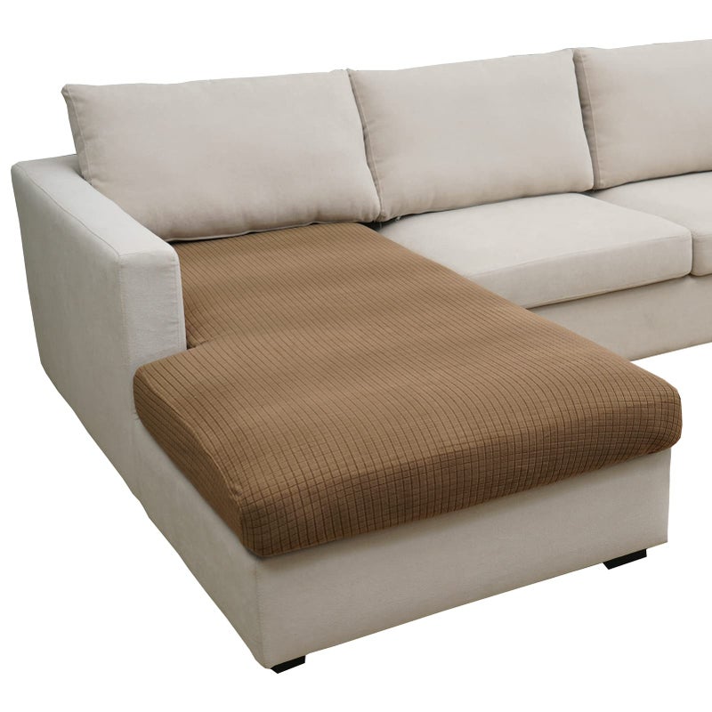 Eismodra Sectional Couch Covers Chaise Cushion Cover for Sofa L Shape Chaise Lounge Magic Stretch 3 Cushion Couch Slipcover for Dogs L Shaped Replacement ProtectorLight Brown XLargeOnly 1 Piece