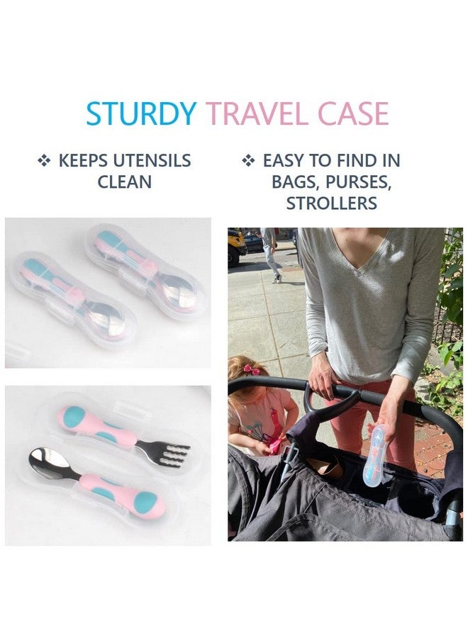 Kinsho Toddler Utensils Kids Silverware Set With Travel Case X 3 Stainless Steel Forks Spoons For 1 2 3 4 Year Old. Metal Lunch Cutlery For Children Girls, Round Handle For Lunchbox, 6 Pieces Pink Blue - Image 5