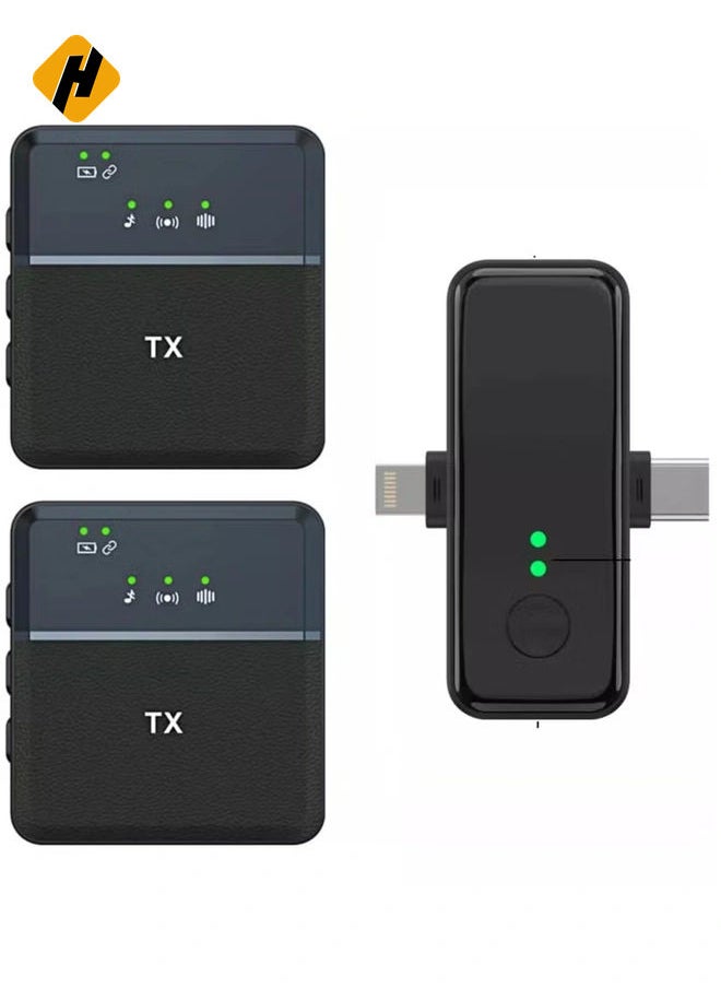 HuHa 3 in 1 Wireless microphone for iPhone and Type-C Plug one with 2 Microphe  - Image 1