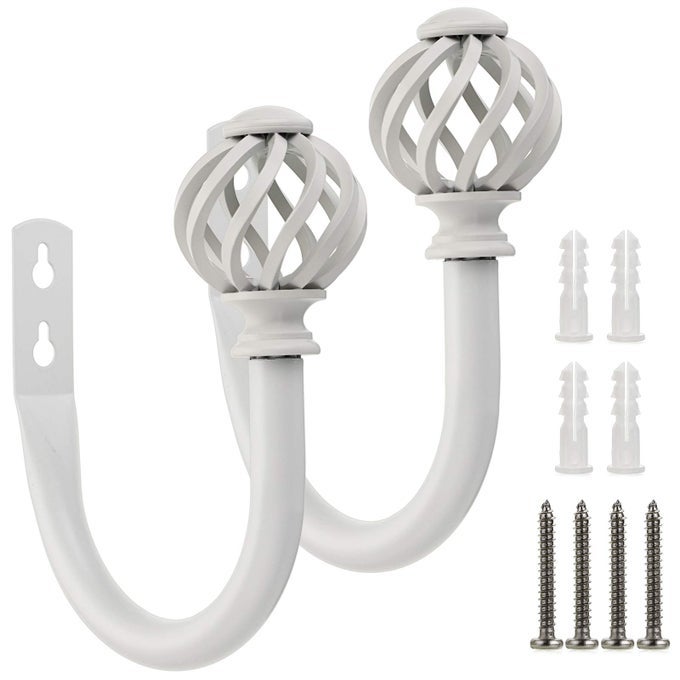 2 PCS METAL CURTAIN HOLDBACKS WALL MOUNTED DRAPERY TIEBACKS WITH SCREWS DECORATIVE WINDOW TREATMENT HOLDBACKS FOR BEDROOM LIVINGROOM OFFICE WHITE
