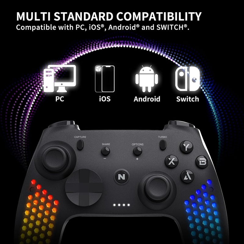 NITHO Hexagon Wireless RGB Controller for PC, Switch, Android, iOS and Windows, with 6-Axis Motion Sensor, Customizable Triggers, Detachable Phone Clamp, Lightweight Honeycomb Design - Image 4