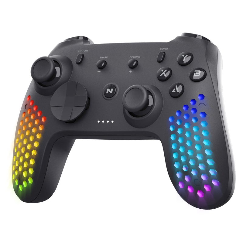 NITHO Hexagon Wireless RGB Controller for PC, Switch, Android, iOS and Windows, with 6-Axis Motion Sensor, Customizable Triggers, Detachable Phone Clamp, Lightweight Honeycomb Design - Image 1