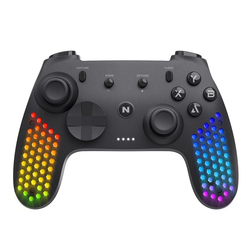 NITHO Hexagon Wireless RGB Controller for PC, Switch, Android, iOS and Windows, with 6-Axis Motion Sensor, Customizable Triggers, Detachable Phone Clamp, Lightweight Honeycomb Design - Image 2