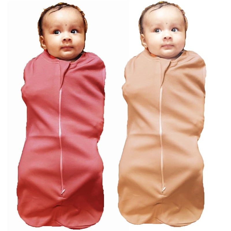 MammaChamp POD Zipper Swaddle Sleeping Bag Blankets Wrap Sack for Newborn Infant Baby 0-3 Months (Pack-of 2) (Biscuit + Brown) - Image 1