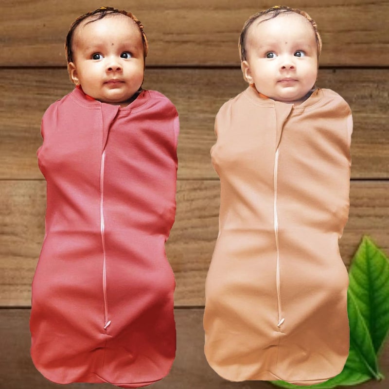 MammaChamp POD Zipper Swaddle Sleeping Bag Blankets Wrap Sack for Newborn Infant Baby 0-3 Months (Pack-of 2) (Biscuit + Brown) - Image 2