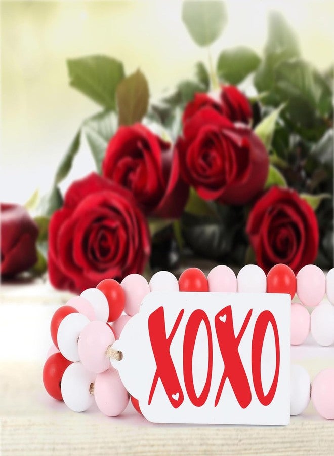 Sfoni Valentine's Day Decoration, Red White Pink Wood Bead Garland with Tassel XOXO Wood Tag Tiered Tray Decor Rustic Beads Hanging Ornaments for Home Farmhouse Office Wall Mantel Shelf Holiday Party, 41" - Image 3