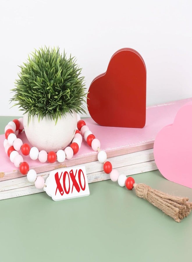 Sfoni Valentine's Day Decoration, Red White Pink Wood Bead Garland with Tassel XOXO Wood Tag Tiered Tray Decor Rustic Beads Hanging Ornaments for Home Farmhouse Office Wall Mantel Shelf Holiday Party, 41" - Image 5