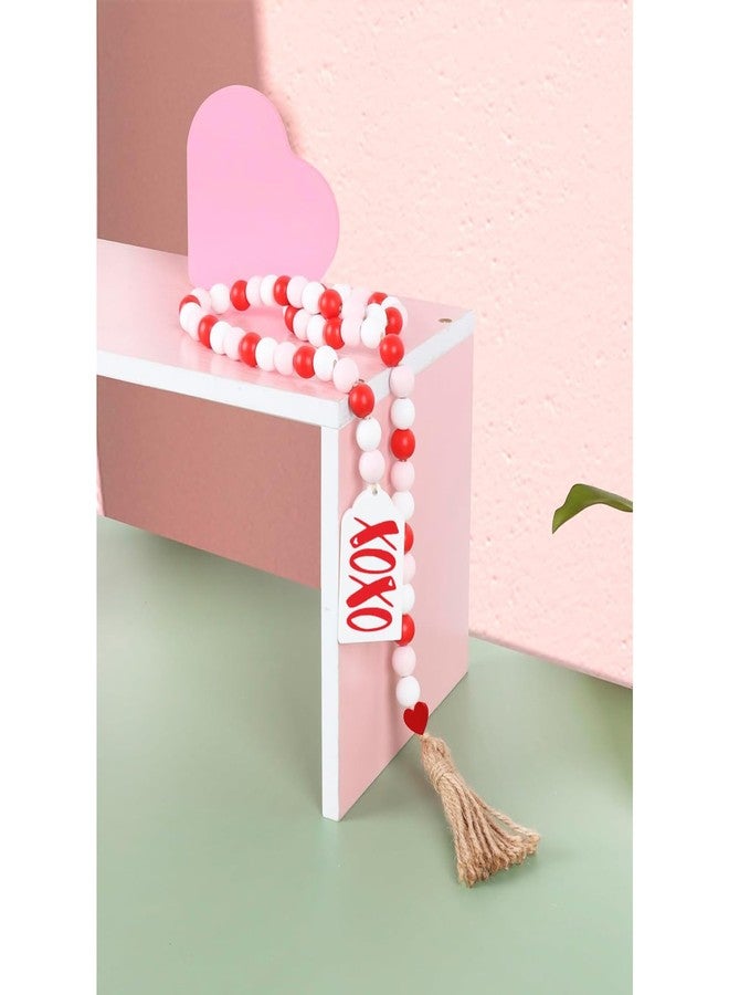 Sfoni Valentine's Day Decoration, Red White Pink Wood Bead Garland with Tassel XOXO Wood Tag Tiered Tray Decor Rustic Beads Hanging Ornaments for Home Farmhouse Office Wall Mantel Shelf Holiday Party, 41" - Image 4