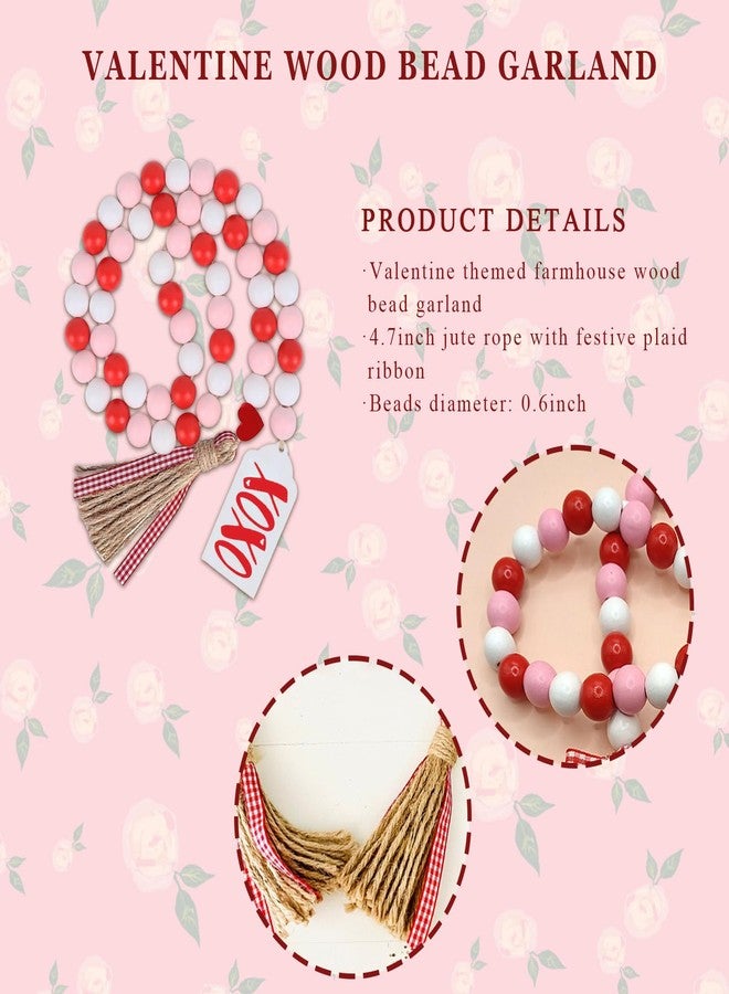 Sfoni Valentine's Day Decoration, Red White Pink Wood Bead Garland with Tassel XOXO Wood Tag Tiered Tray Decor Rustic Beads Hanging Ornaments for Home Farmhouse Office Wall Mantel Shelf Holiday Party, 41" - Image 2