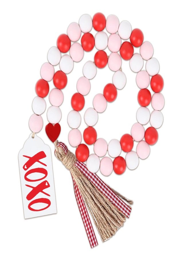 Sfoni Valentine's Day Decoration, Red White Pink Wood Bead Garland with Tassel XOXO Wood Tag Tiered Tray Decor Rustic Beads Hanging Ornaments for Home Farmhouse Office Wall Mantel Shelf Holiday Party, 41" - Image 1