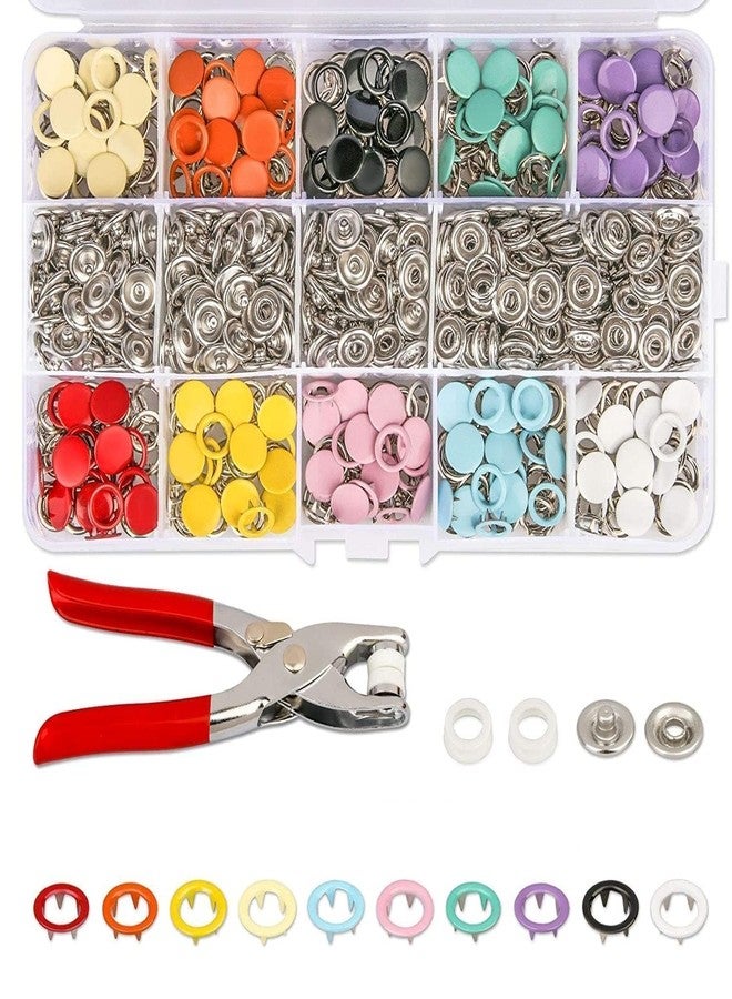 SKYWORK Premium Snap Buttons Kit – 100 Sets 9.5mm Metal Fasteners in 10 Colors with Hand Pliers Tool, Five-Claw Copper Buckles for Sewing, DIY Crafts, Baby Clothes, Hats, Bibs & Rompers (Multicolor) - Image 1