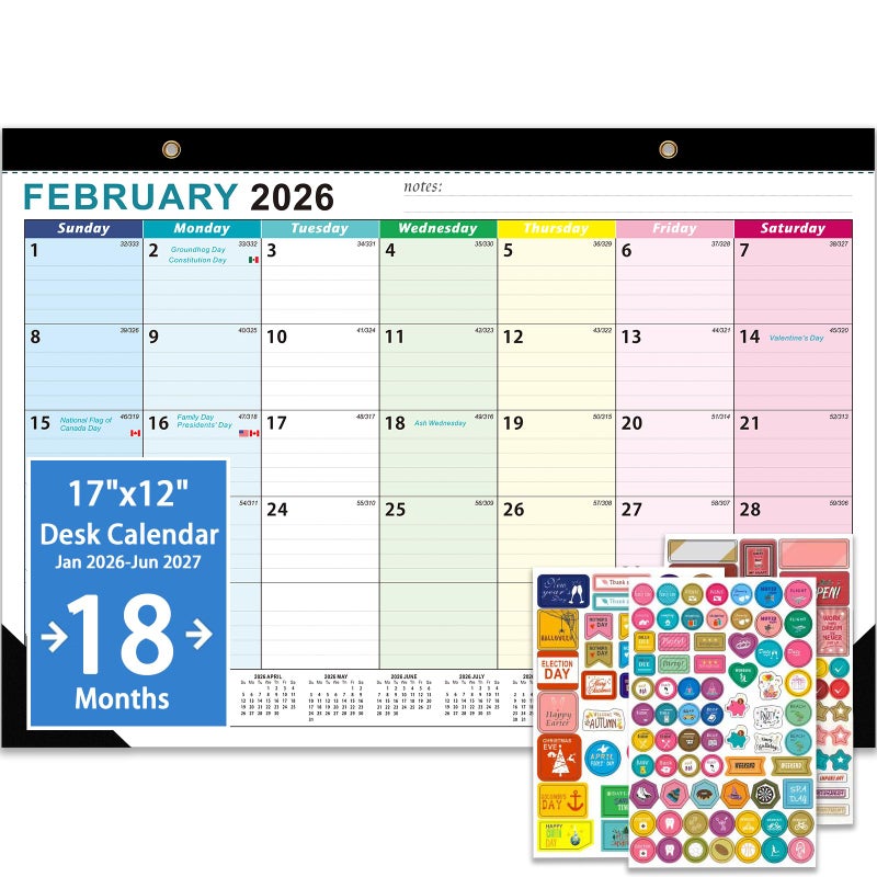 Dayvorax 2026-2027 Desk Calendar - 18 Month Desk Calendar 2026-2027, Jan 2026 - Jun 2027, 17" x 12", Large Desk Calendar with Thick Paper, Large Blocks, Stickers, Home or Office Calendar for Easy Organizing - Image 1