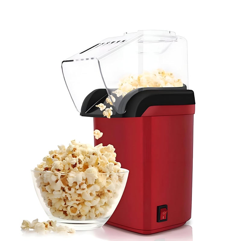 Red Popcorn Appliance - 1200W hot air machine, oil-free operation, large capacity, 17.7x12x26.6 cm footprint, includes measuring cup for consistent results. - Image 1