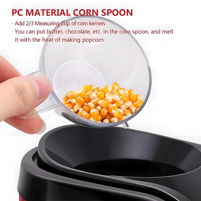 Red Popcorn Appliance - 1200W hot air machine, oil-free operation, large capacity, 17.7x12x26.6 cm footprint, includes measuring cup for consistent results. - Image 3