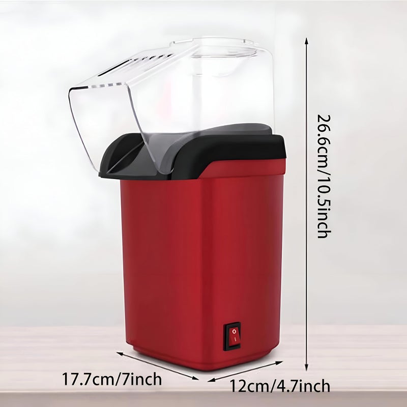 Red Popcorn Appliance - 1200W hot air machine, oil-free operation, large capacity, 17.7x12x26.6 cm footprint, includes measuring cup for consistent results. - Image 2