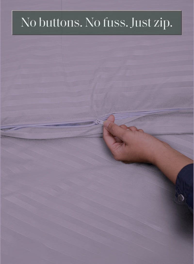 Eworld Premium Striped Duvet Set All Season – 6-Pieces Set Lilac | King Size 220x240 cm | Ultra-Soft, Wrinkle-Resistant & Made in Dubai | Includes Duvet Cover, Fitted Sheet (200x200 cm) & 4 Pillowcases (50x70 cm) - Image 5