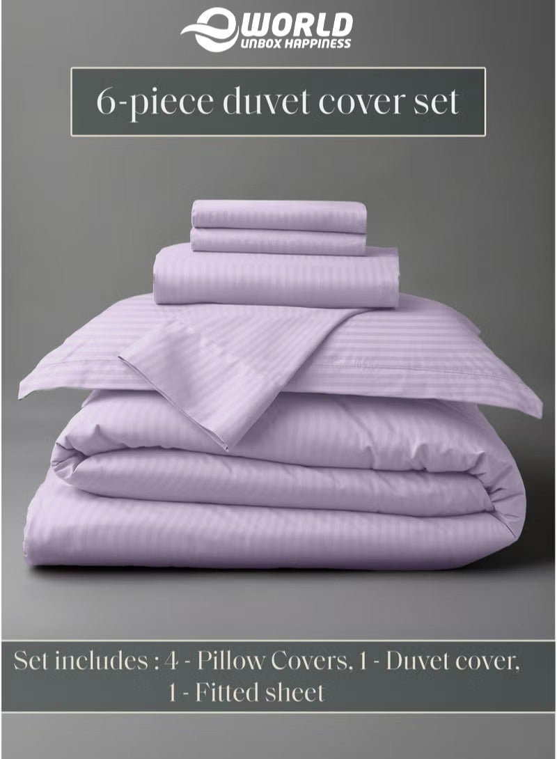 Eworld Premium Striped Duvet Set All Season – 6-Pieces Set Lilac | King Size 220x240 cm | Ultra-Soft, Wrinkle-Resistant & Made in Dubai | Includes Duvet Cover, Fitted Sheet (200x200 cm) & 4 Pillowcases (50x70 cm) - Image 4