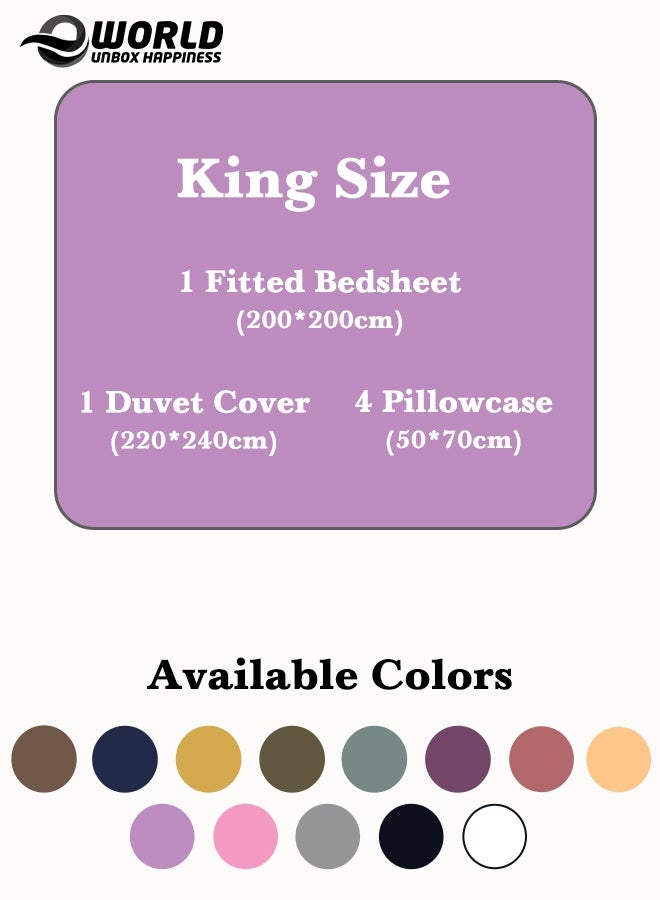 Eworld Premium Striped Duvet Set All Season – 6-Pieces Set Lilac | King Size 220x240 cm | Ultra-Soft, Wrinkle-Resistant & Made in Dubai | Includes Duvet Cover, Fitted Sheet (200x200 cm) & 4 Pillowcases (50x70 cm) - Image 2