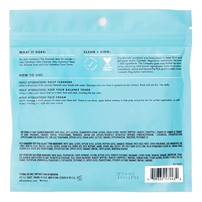 elf e.l.f. Skin Holy Hydration! The Essentials Mini Kit, Cleanser, Toner & Moisturizer for Hydrated & Balanced Skin, TSA-Friendly Sizes - Image 5