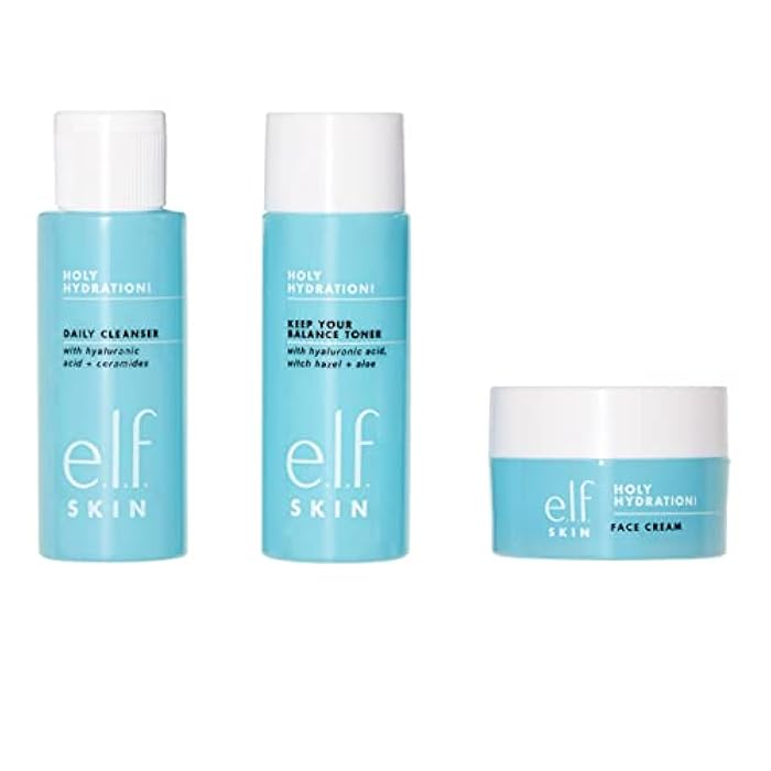 elf e.l.f. Skin Holy Hydration! The Essentials Mini Kit, Cleanser, Toner & Moisturizer for Hydrated & Balanced Skin, TSA-Friendly Sizes - Image 1