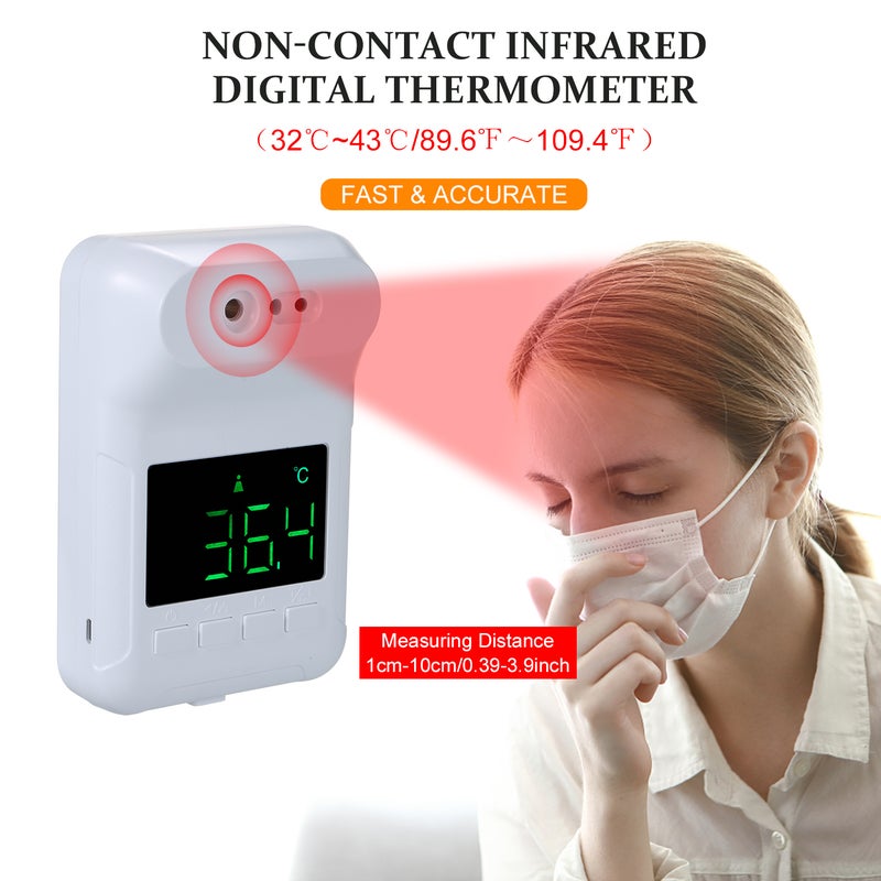 Non-Contact Digital Thermometer Voice Reading Thermometer Wall-Mounted Infrared Forehead Thermometer with LCD Display Fever Alarm Memory Function ℃/℉ - Image 5