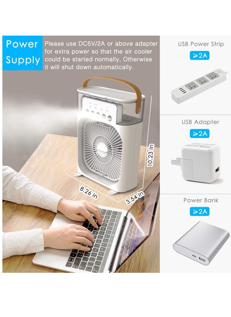 بورتوني - مروحة تبريد الهواء مع مرطب الرذاذ، مبرد هواء شخصي هادئ مع 7 ألوان LED ضوء USB صغير يعمل بمنفذ USB، مروحة رذاذ تبريد صغيرة لسطح المكتب، 3 سرعات رياح، 3 أوضاع رش، مروحة تبريد للمكتب والمنزل - Image 1