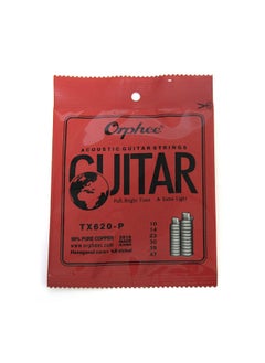 TX620-P Acoustic Folk Guitar Steel Strings 6pcs Full Set Replacement (.010-.047) High-carbon Steel Core Copper Wire Wound Extra Light Tension with End Ball