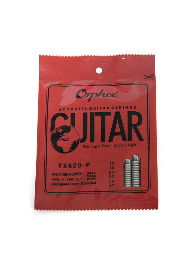 Generic - TX620-P Acoustic Folk Guitar Steel Strings 6pcs Full Set Replacement (.010-.047) High-carbon Steel Core Copper Wire Wound Extra Light Tension with End Ball - Image 1