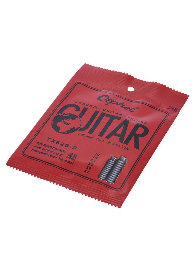 Generic - TX620-P Acoustic Folk Guitar Steel Strings 6pcs Full Set Replacement (.010-.047) High-carbon Steel Core Copper Wire Wound Extra Light Tension with End Ball - Image 1