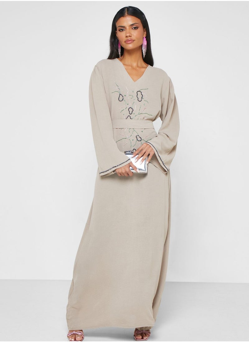 hayas closet - Embellished Belted Jalabiya - Image 1