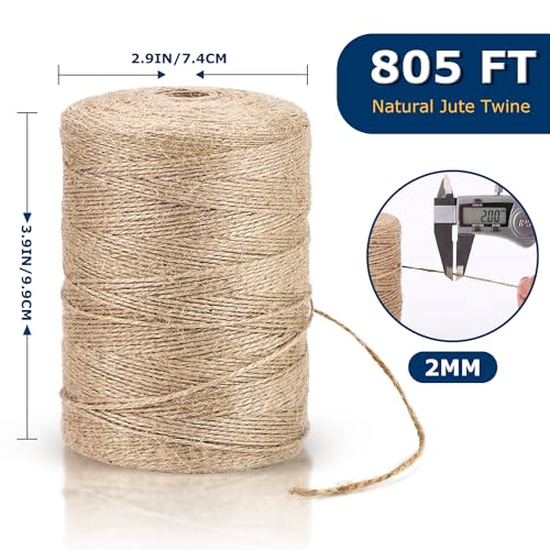 Vanhench 805FT Natural Jute Twine String, Bulk Hemp Jute Rope Cord Twine for Crafts Gardening, Gift Wrapping, Wedding Décor, Packing Material Burlap Ribbon, Christmas Knitting Macrame Decoration - Image 3