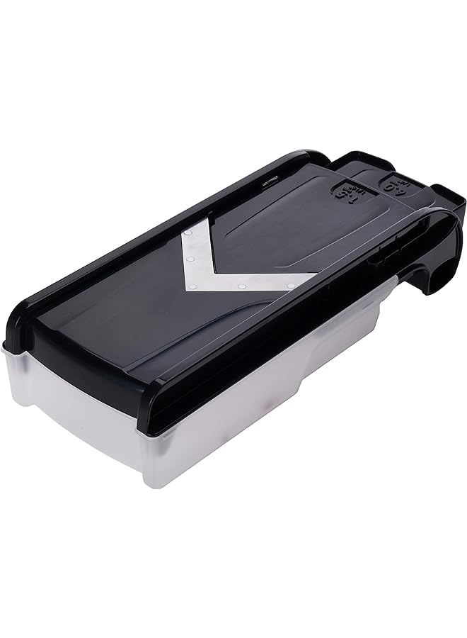 Prestige Plastic 6 In 1 Mandolin Slicer Interchangeable Blades Four Thickness Settings Two Julienne Settings Sharp V Shaped Stainless Steel Blades Black - Image 1