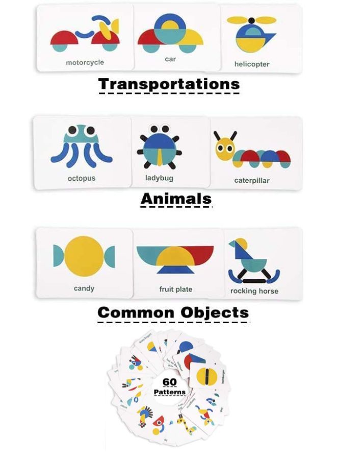 Montessori Educational Toys, Learn Sorting and Stacking Toy for Toddlers, Boys and Girls, 36 Pieces of Geometric Shapes and 60 Design Cards, Style B - Image 5