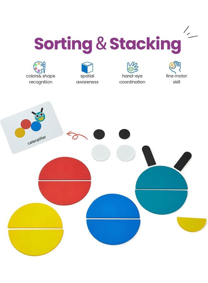 Montessori Educational Toys, Learn Sorting and Stacking Toy for Toddlers, Boys and Girls, 36 Pieces of Geometric Shapes and 60 Design Cards, Style B - Image 4