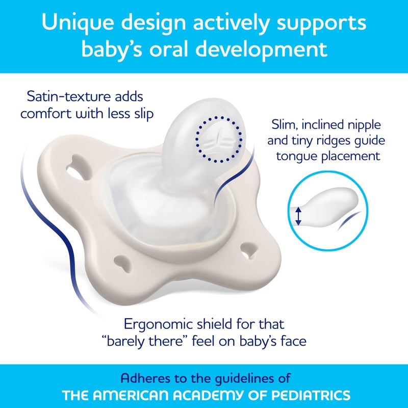 Chicco PhysioForma Dual Soft Orthodontic Pacifier for Babies 6-16 Months, 100% Soft Silicone, Supports Breathing, One-Piece Design, Included Sterilizing Case, BPA Free, 2-Pack, Grey/Dusty Rose - Image 4