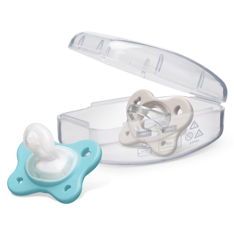 Chicco PhysioForma Dual Soft Orthodontic Pacifier for Babies 6-16 Months, 100% Soft Silicone, Supports Breathing, One-Piece Design, Included Sterilizing Case, BPA Free, 2-Pack, Grey/Dusty Rose - Image 5