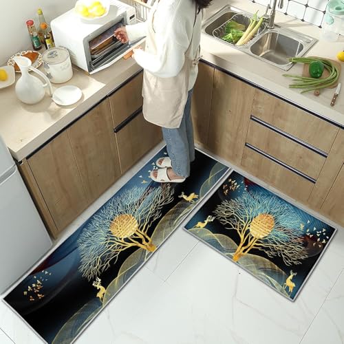 proxin 2Pcs Washable Kitchen Mat Sets,Anti Fatigue Kitchen Rugs Runner Non Slip,Water Absorbent Kitchen Floor Mat for Laundry, Bedroom (Color 5) - Image 1