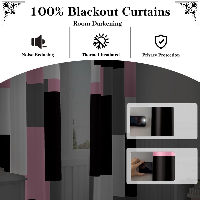 Tyrot Pink 100% Blackout Curtains for Bedroom 84 inch Length 2 Panels Set White Grey Modern Abstract Geometric Black Out Curtains Insulated Room Darkening Window Drapes for Girls Living Room, 52Wx84L - Image 3