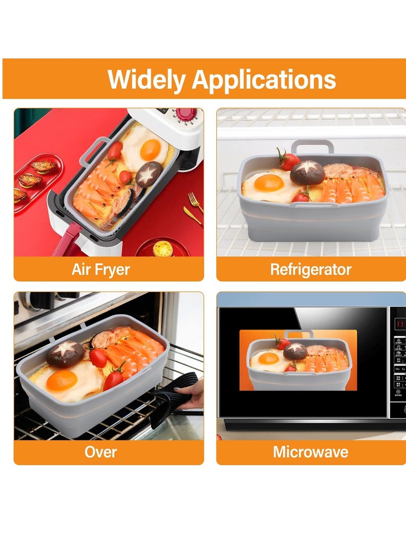 Air Fryer Silicone Pot, 2 PCS FOLDABLE Silicone Air fryers Liners,Reusable Dual Basket Accessories, Replacement of Flammable Parchment Liner Paper Easy to Cleaning for Ninja 201、410、510(Double Gray) - Image 5