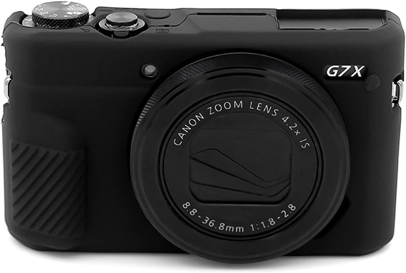 إيزي هود حقيبة G7X2، حقيبة كاميرا لـ Canon G7 X Mark II، غطاء حماية من السيليكون الناعم مع غطاء عدسة قابل للإزالة لكاميرا Powershot G7X Mark II DSLR - أسود بدون غطاء - Image 1