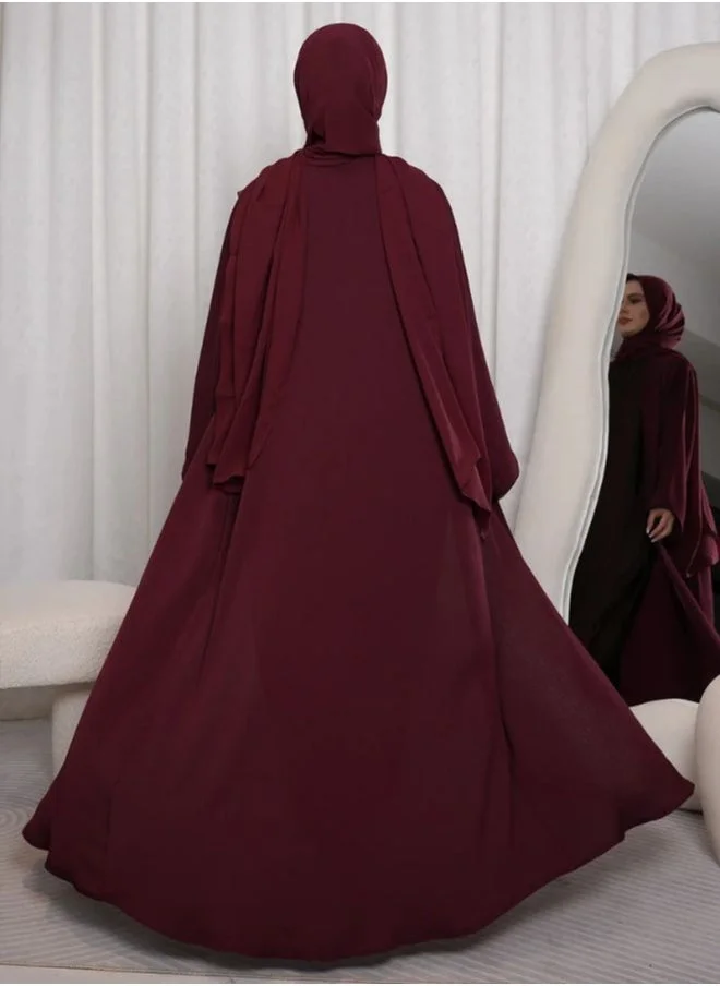 ارتداء ممتاز Premium Textured Front Open Abaya With Buttons - Maroon