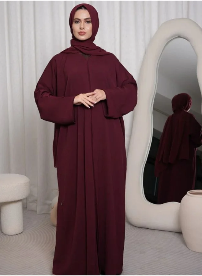 Wear Mumtaz Premium Textured Front Open Abaya With Buttons - Maroon
