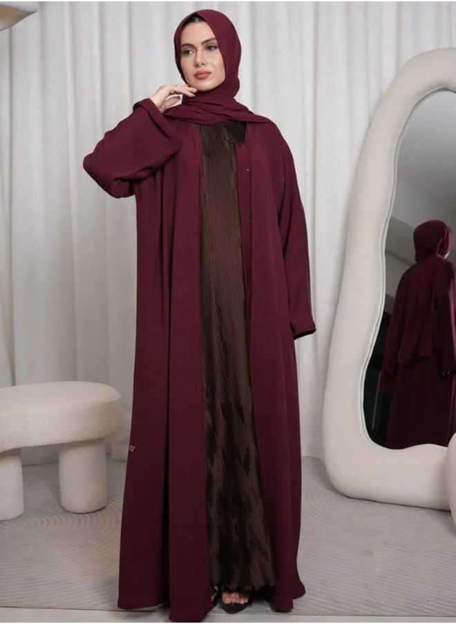 Wear Mumtaz Premium Textured Front Open Abaya With Buttons - Maroon