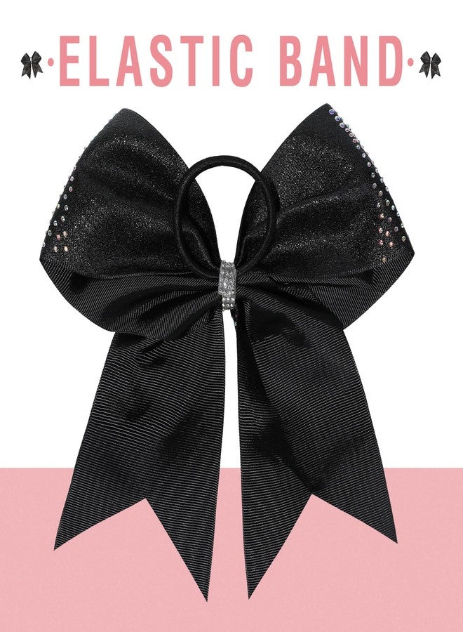 DEEKA 6PCS 8" Large Glitter Black Cheer Bows with Full Shiny Rhinestones Multicolored Shimmer Cheer Hair Bows Elastic Band Ponytail Holder for Cheerleader Girls Sports-Black - Image 4