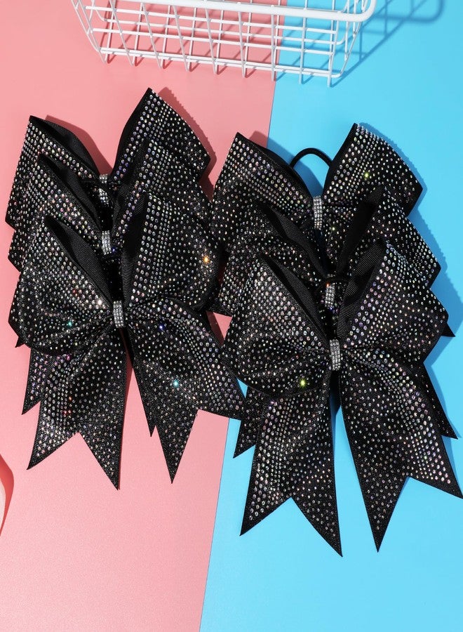 DEEKA 6PCS 8" Large Glitter Black Cheer Bows with Full Shiny Rhinestones Multicolored Shimmer Cheer Hair Bows Elastic Band Ponytail Holder for Cheerleader Girls Sports-Black - Image 5
